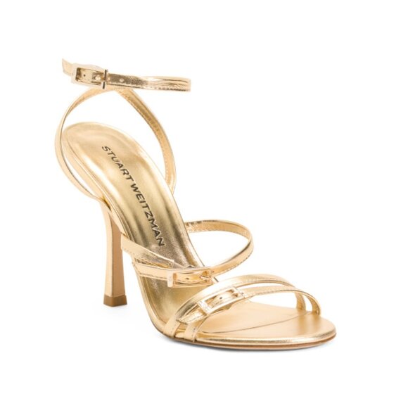 STUART WEITZMAN Golden Made In Spain Leather Georgie 100 Sandals - Picture 1 of 2